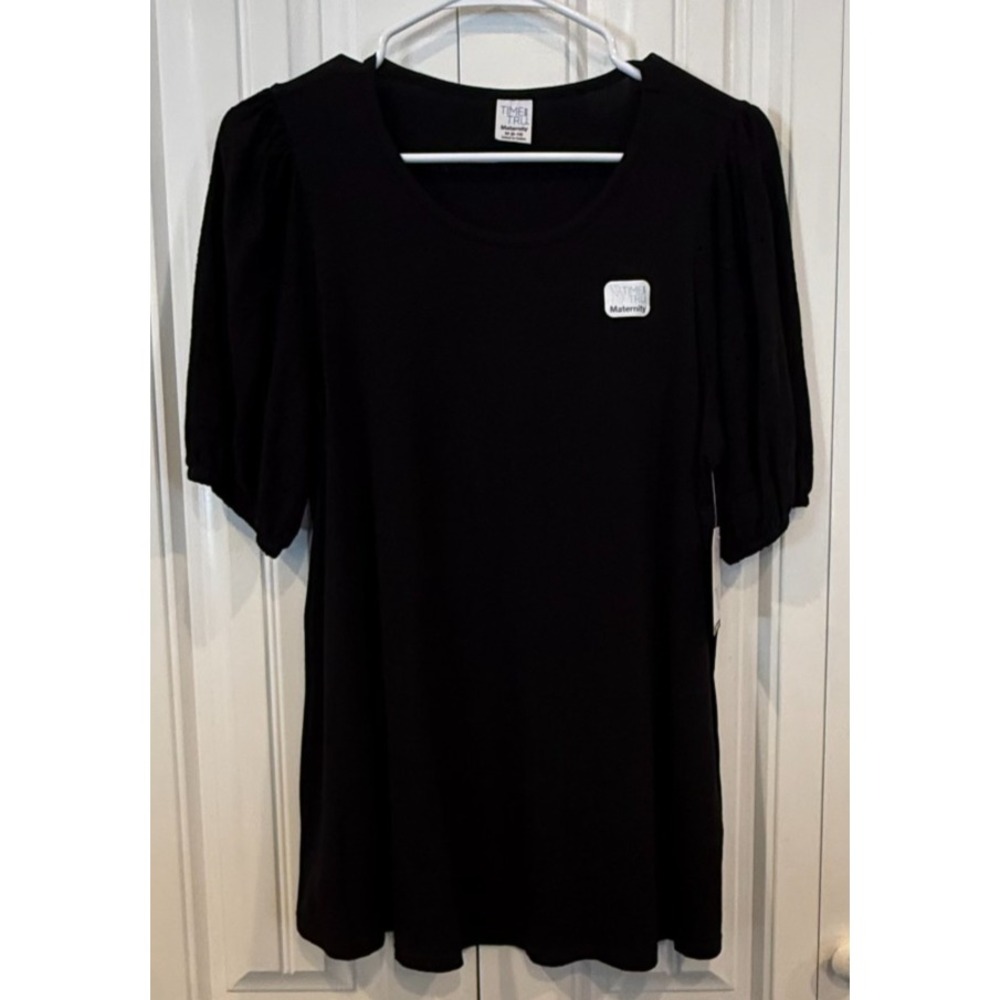 NWT Time and Tru Maternity Women's M 8-10 Black Eyelet Sleeve Top Scoop Neck Cot